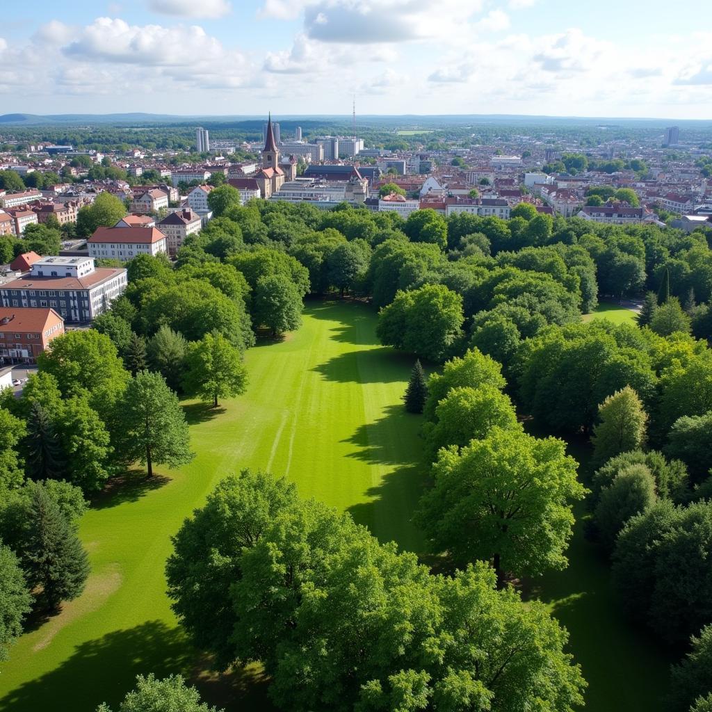 Panorama von Leverkusen mit Fokus auf Grünflächen und Bäume