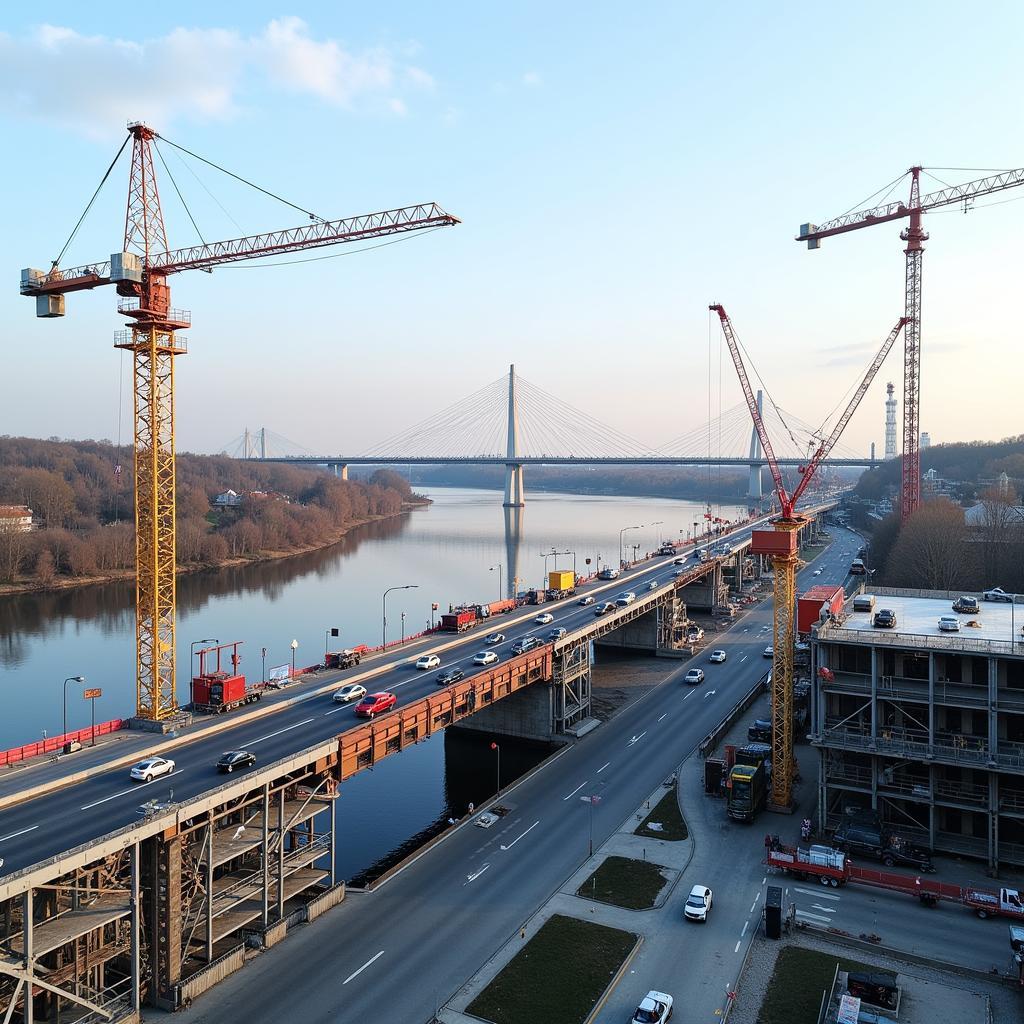 Bauarbeiten an der Leverkusener Brücke