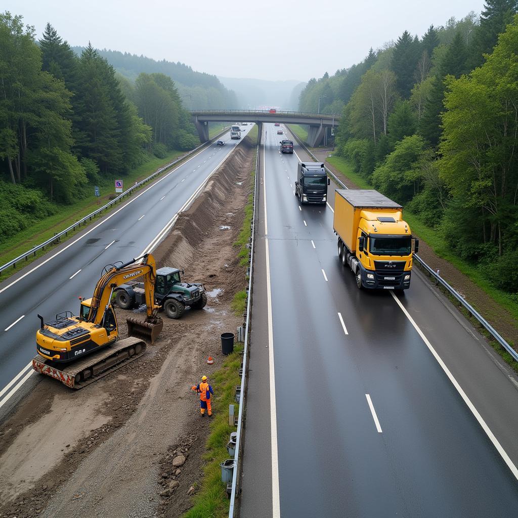 Aktuelle Baustelle auf der A1 zwischen Burscheid und Leverkusen