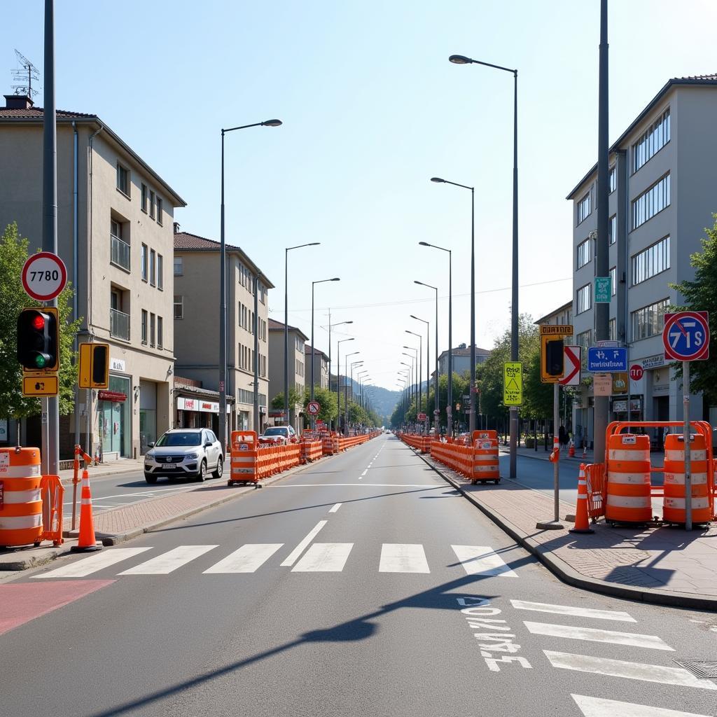 Verkehrsführung an der Baustelle Bismarckstraße in Leverkusen