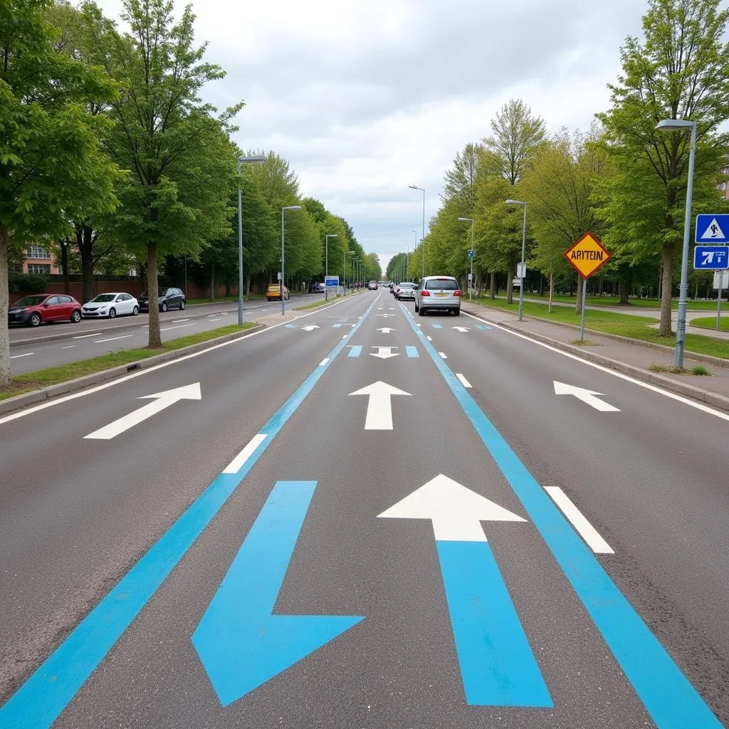 Verkehrsleitsystem und Umleitungen während der Bauarbeiten auf der Burscheider Straße.