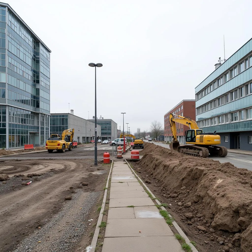 Sanierungsarbeiten an der Burscheider Straße in Leverkusen.