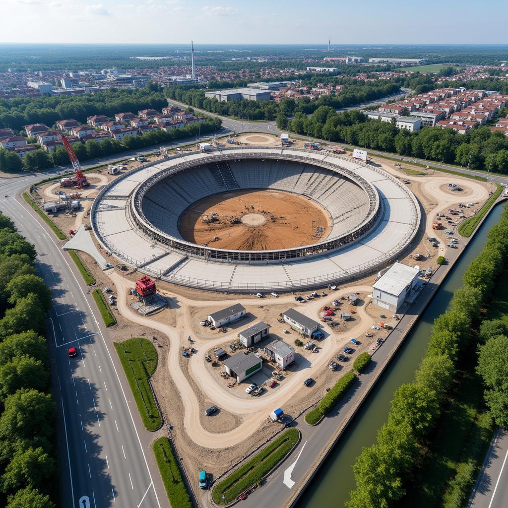 Luftbild der Baustelle am Karl-Carstens-Ring Leverkusen