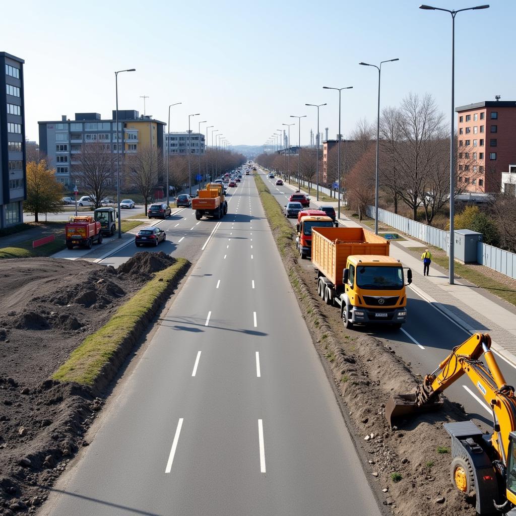 Bauarbeiten auf der Quettinger Straße in Leverkusen