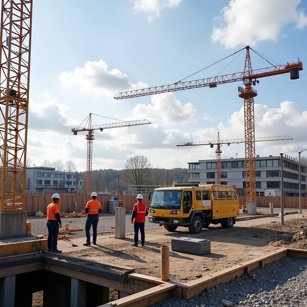 Baustelle von Dittmar in Leverkusen mit Bauarbeitern