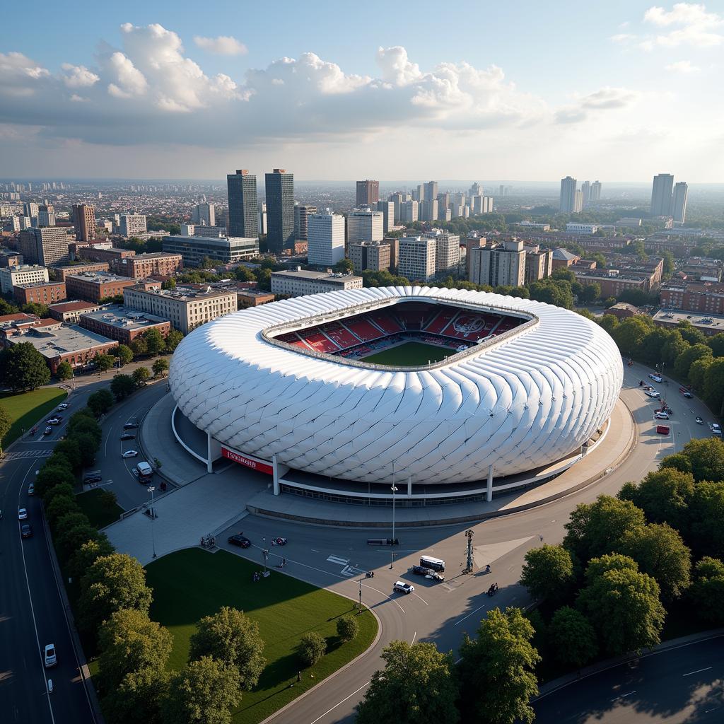 BayArena am Grün Wald Strasse 11 Leverkusen - Ein Blick auf das moderne Stadion.