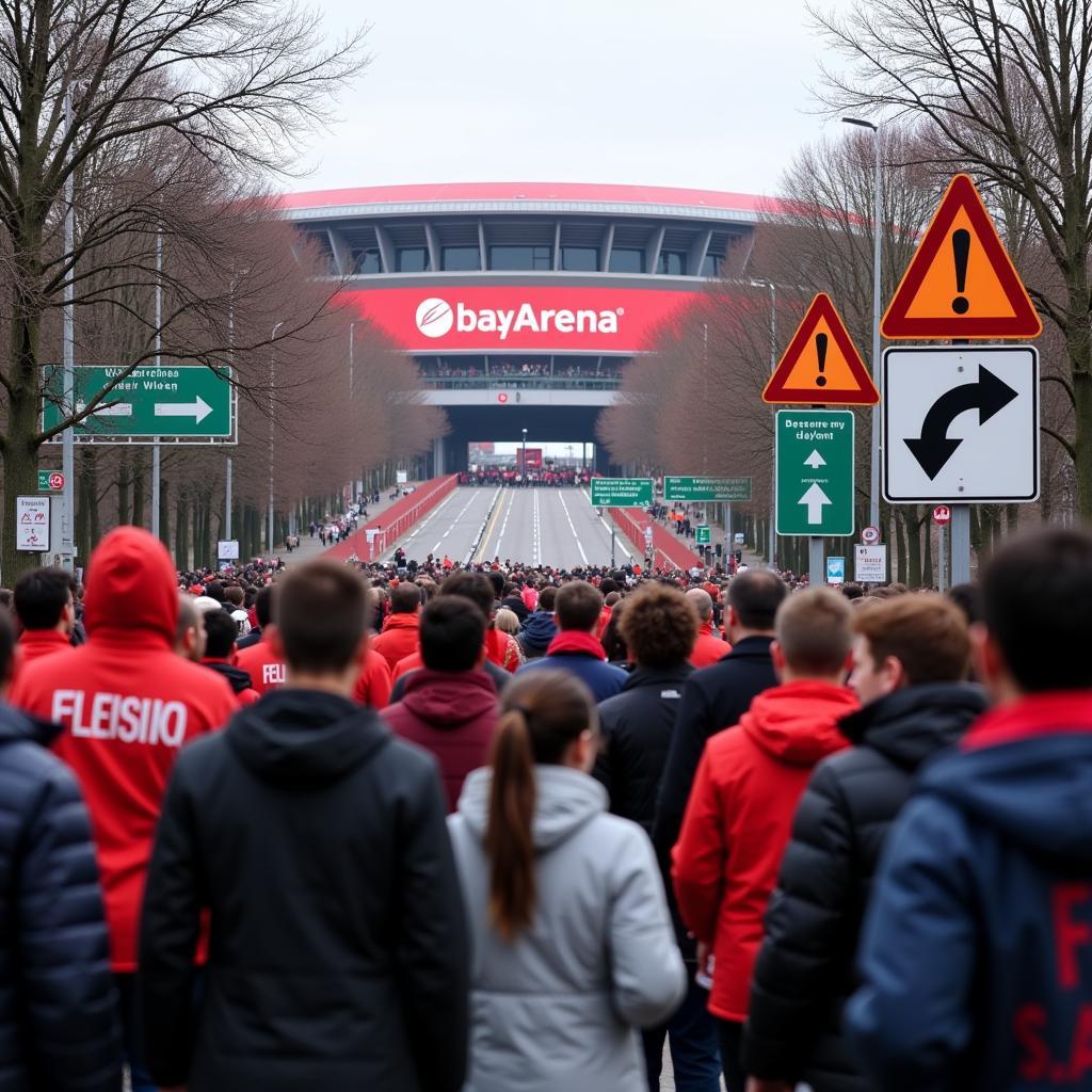 Anfahrt zur BayArena bei Autobahn Leverkusen Sperrung