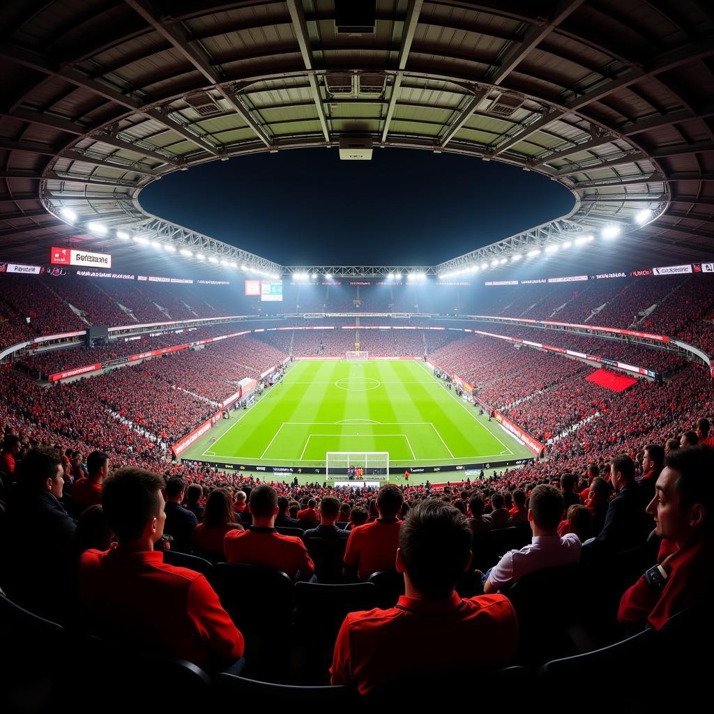 Die elektrisierende Atmosphäre in der BayArena bei einem Heimspiel von Bayer 04 Leverkusen.