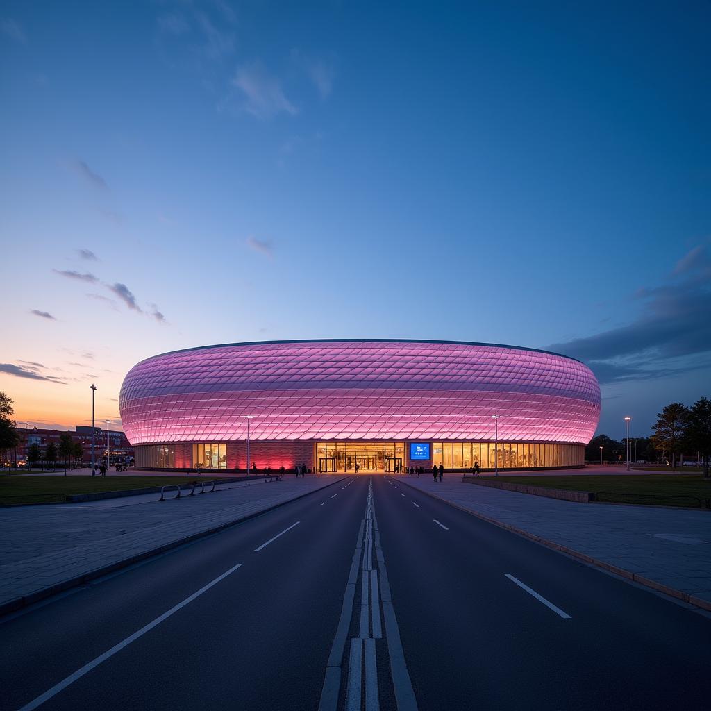 Die BayArena erstrahlt in der Abendsonne