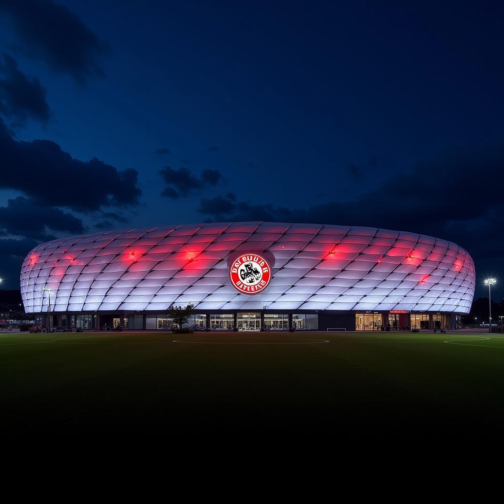 Die BayArena bei Nacht in Leverkusen