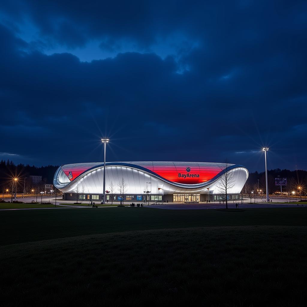 Die BayArena in Leverkusen bei Nacht