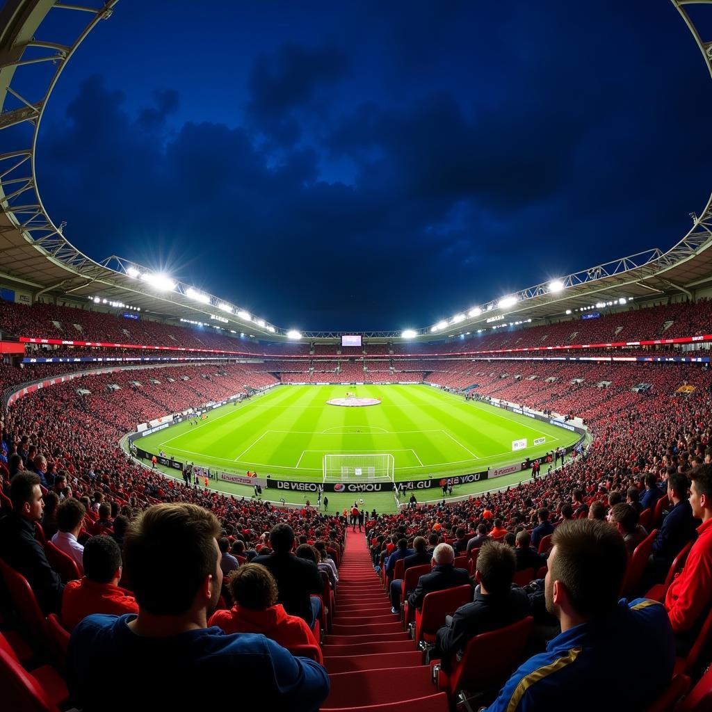 Die BayArena bei Nacht