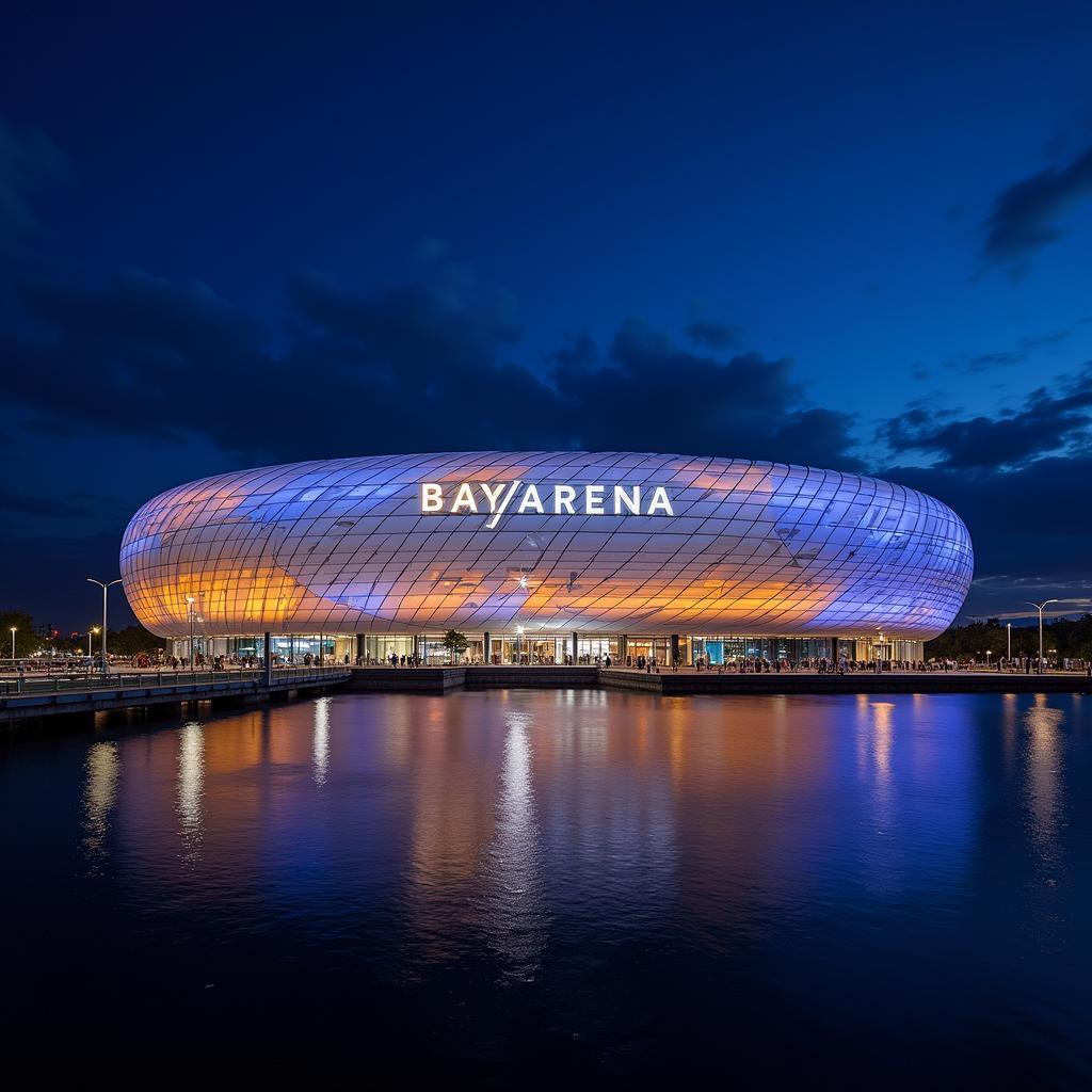 Die BayArena bei Nacht