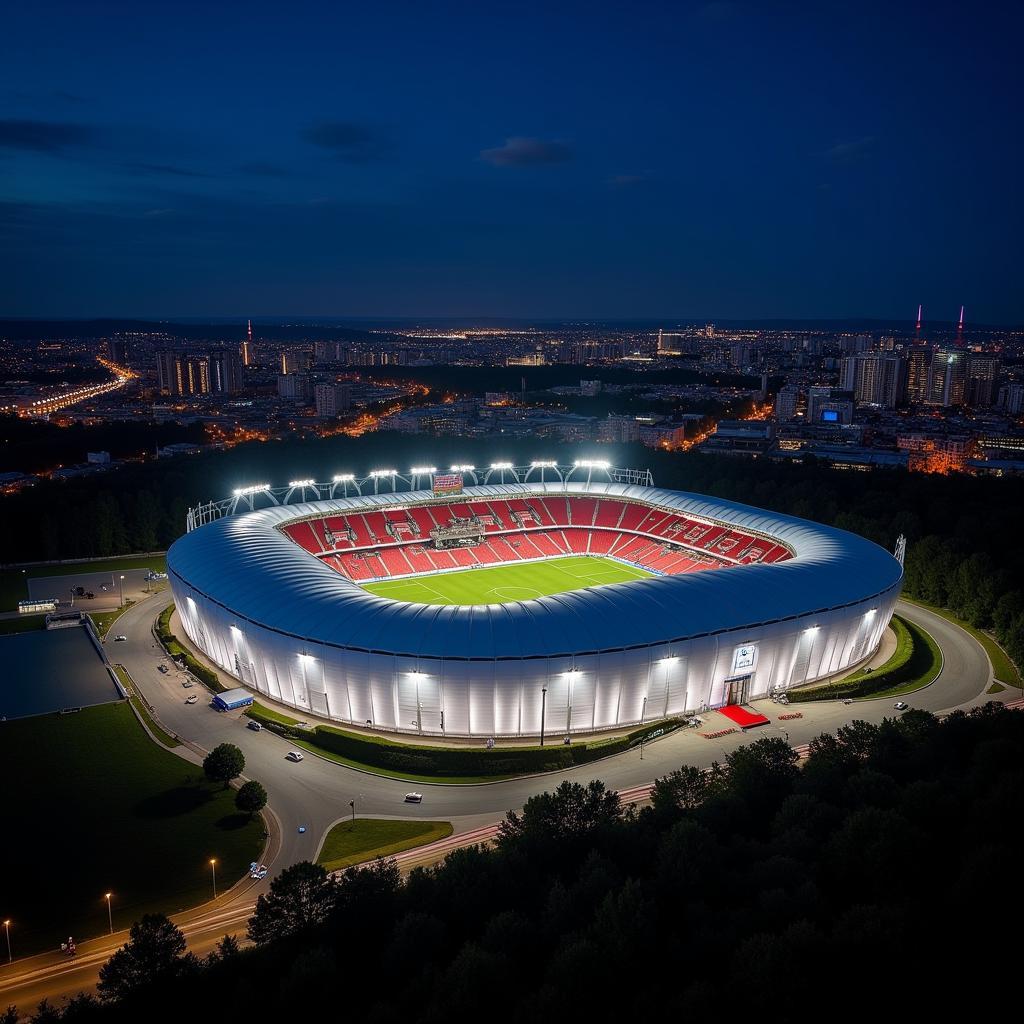 Die BayArena bei Nacht