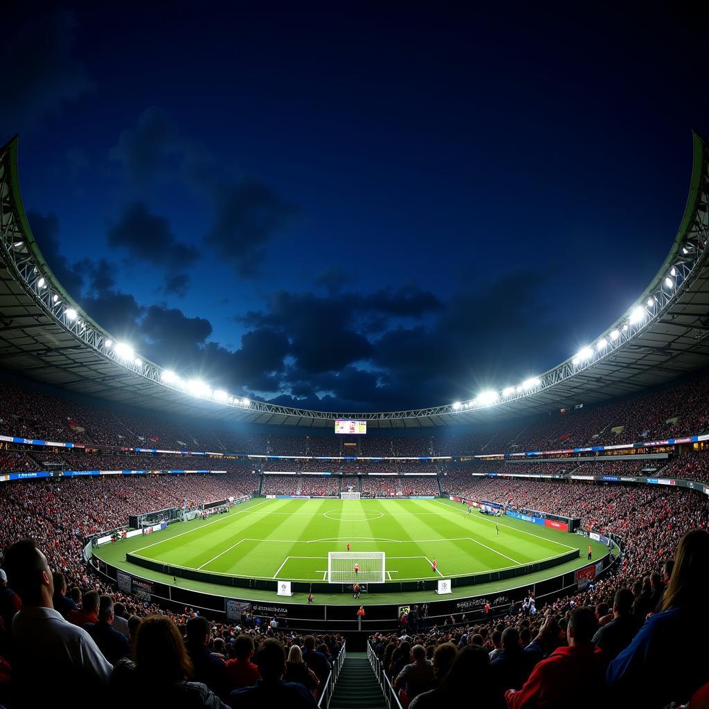 Die BayArena bei Nacht