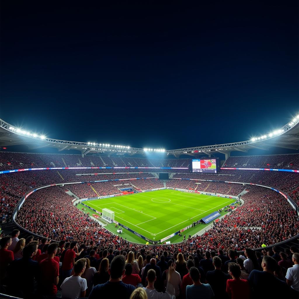 Die BayArena bei Nacht