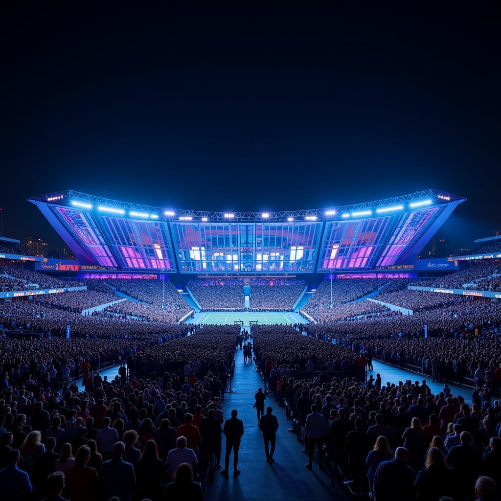 Die BayArena bei Nacht