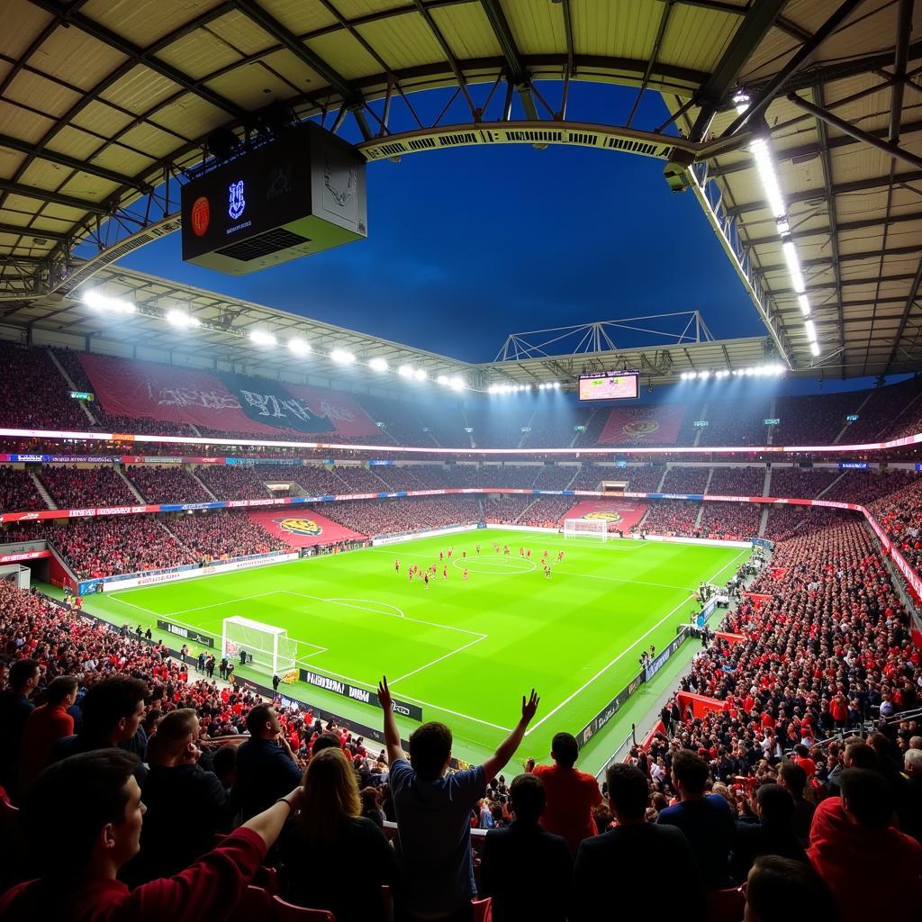 Die BayArena bei einem Heimspiel von Bayer Leverkusen