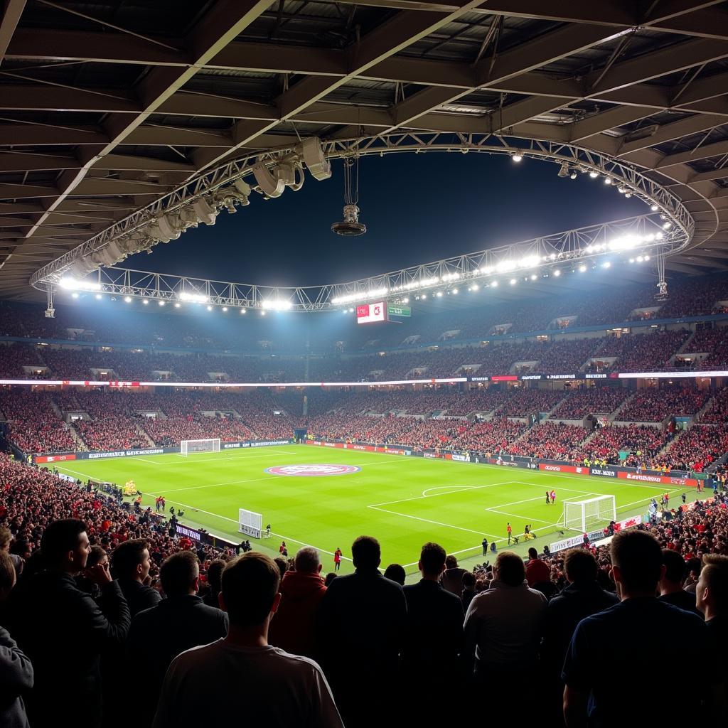 Atmosphäre in der BayArena während eines Fußballspiels