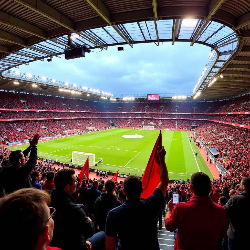 BayArena Innenansicht mit jubelnden Fans