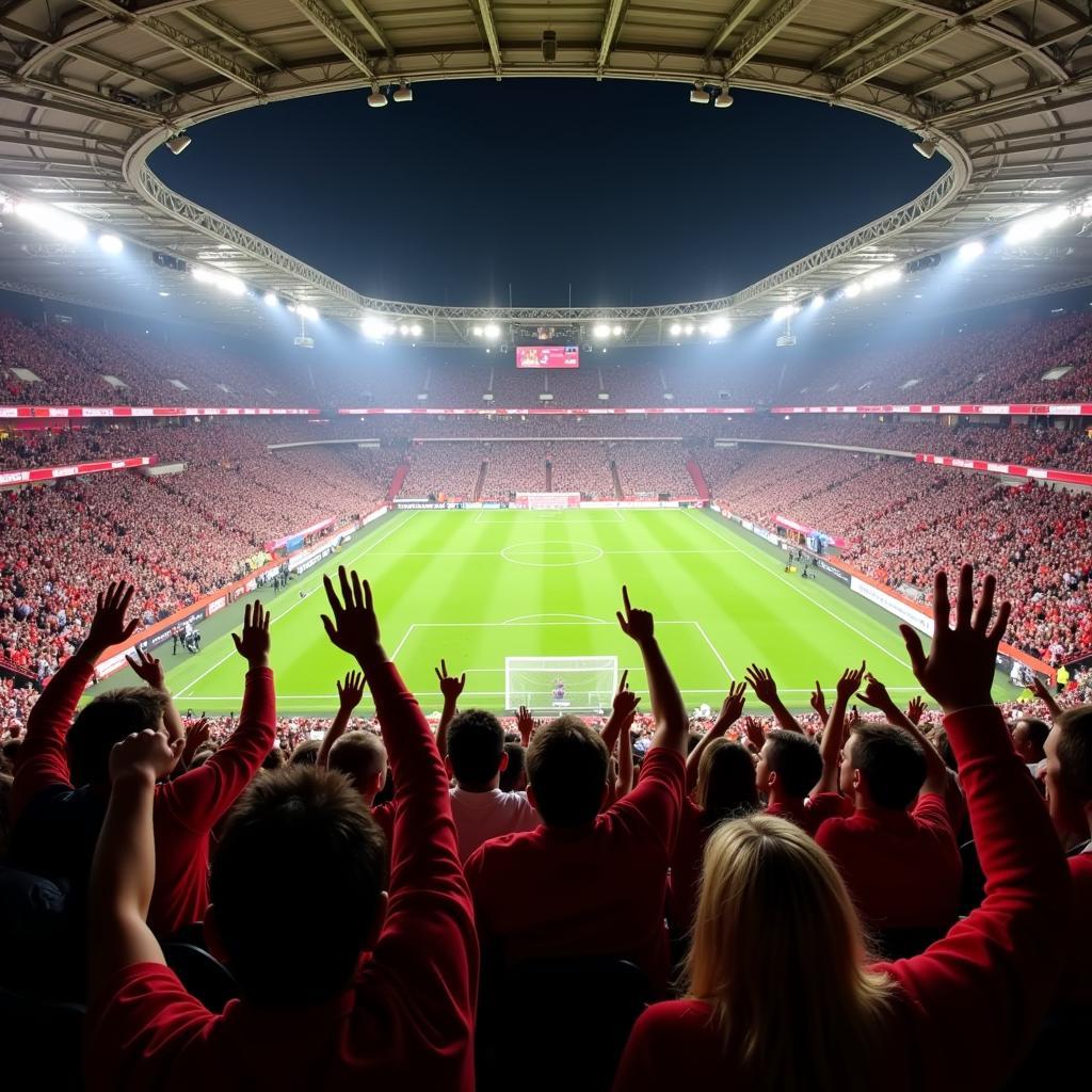 Jubelnde Fans in der BayArena