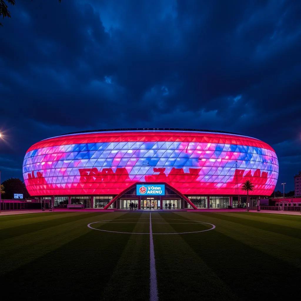 Die BayArena in Leverkusen erstrahlt in hellem Licht