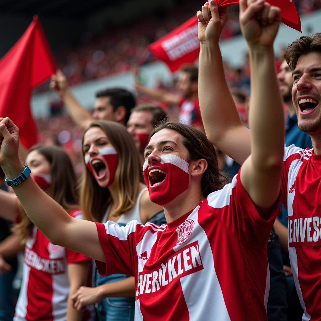 Fans im BayArena Leverkusen Block