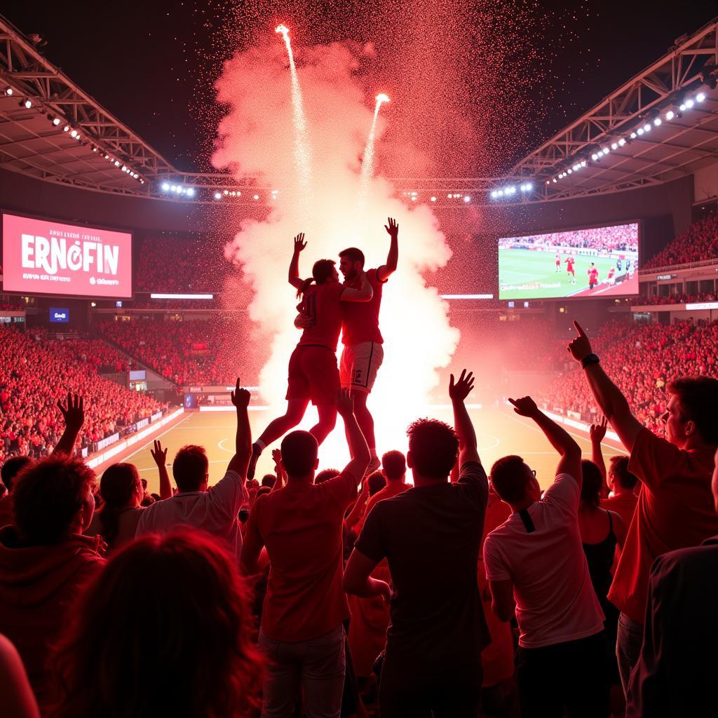 Jubel im BayArena Leverkusen Block nach einem Tor