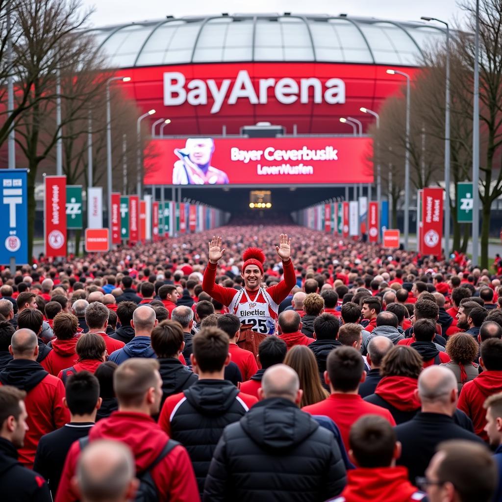 Fans auf dem Weg zur BayArena Leverkusen