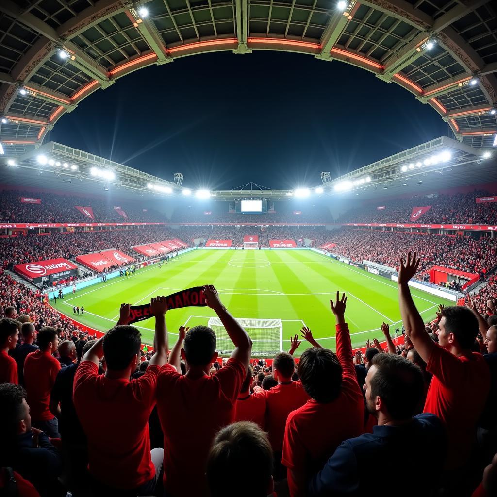 Die BayArena in Leverkusen bebt - Fans feiern einen Heimsieg