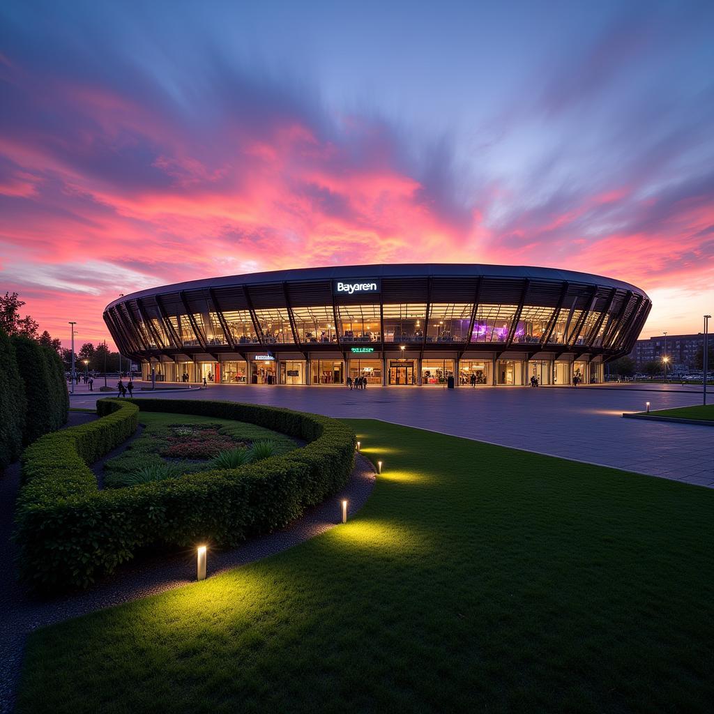 Moderne Architektur der BayArena Leverkusen als Hochzeitslocation