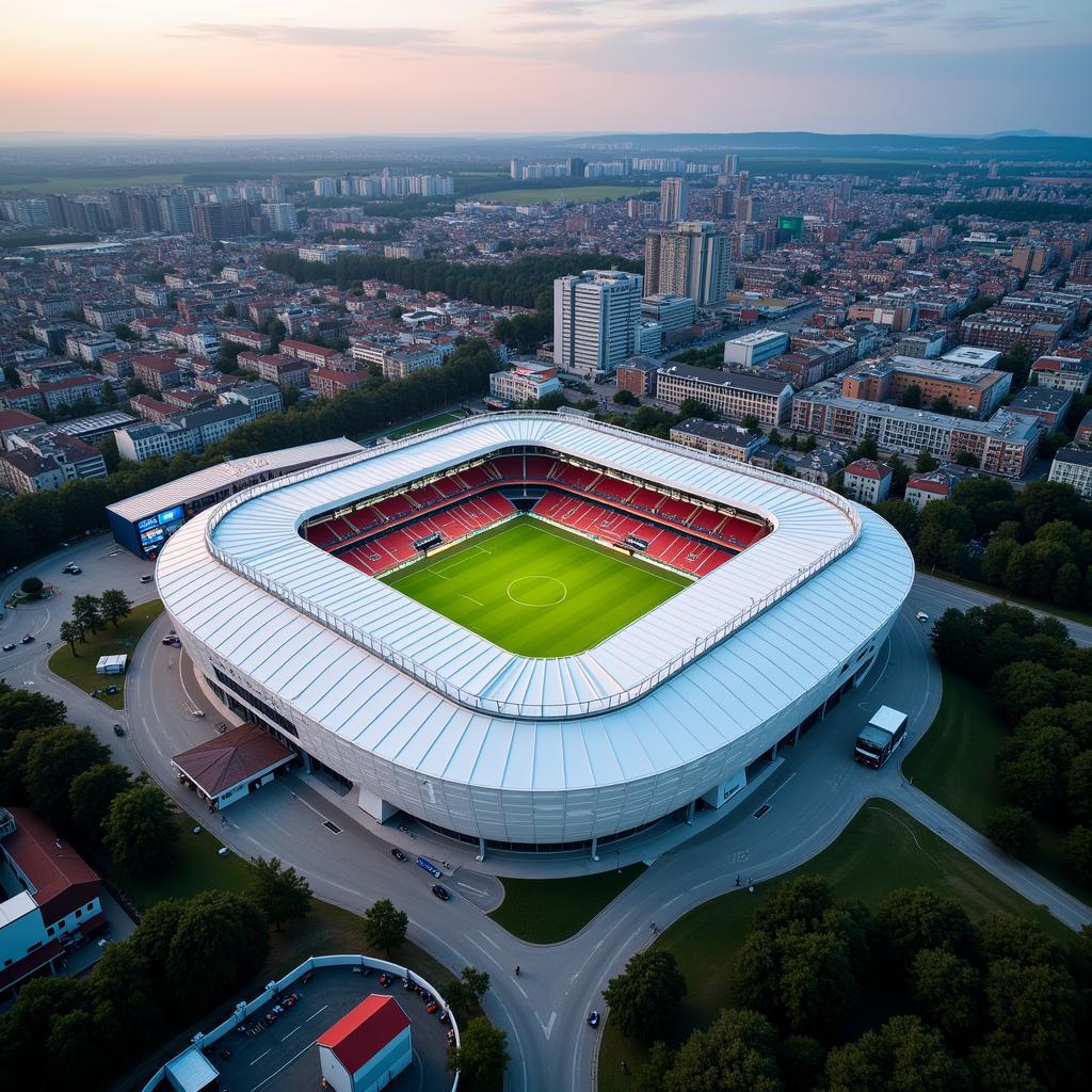 Luftbild der BayArena in Leverkusen