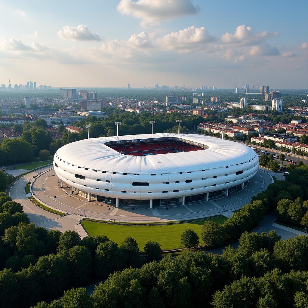 Die BayArena aus der Vogelperspektive