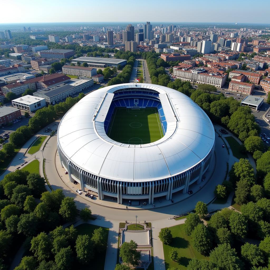 Die BayArena in Leverkusen aus der Vogelperspektive