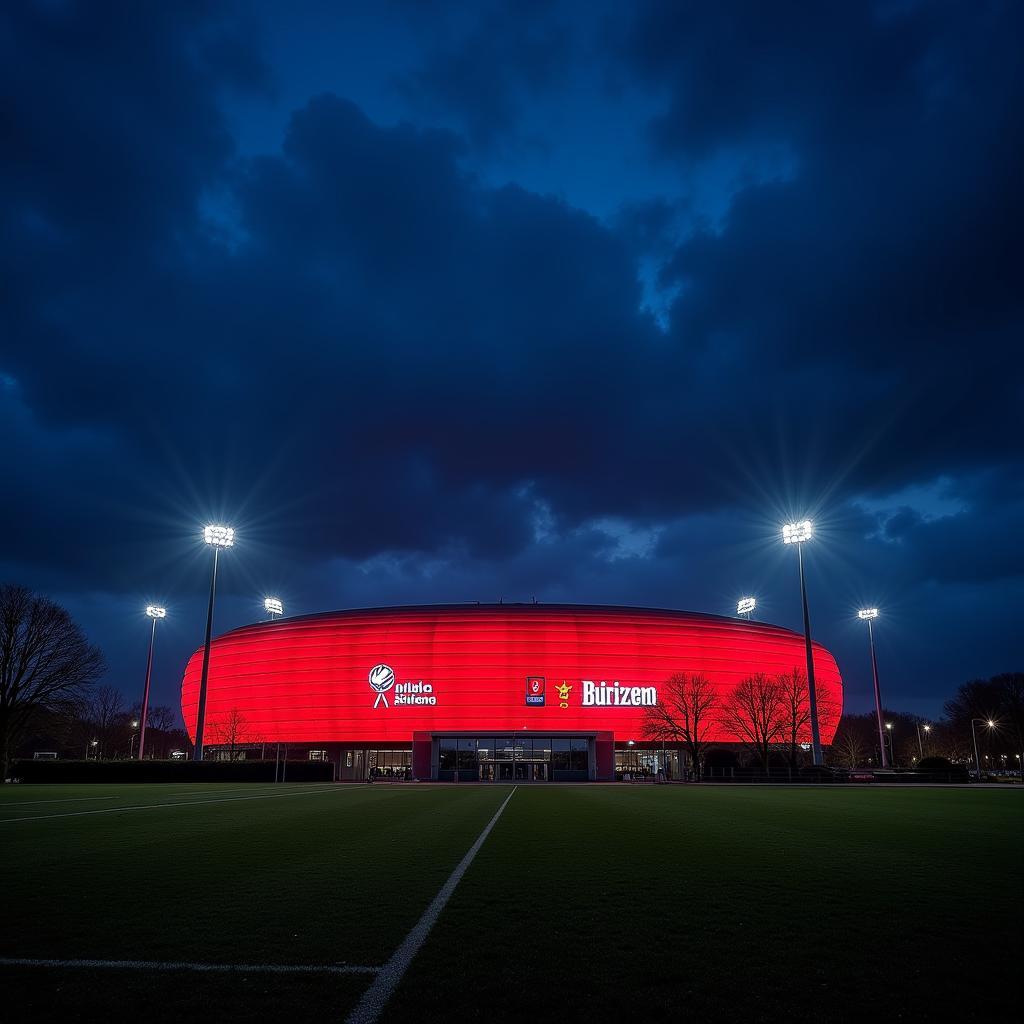 Die BayArena in Leverkusen bei Nacht