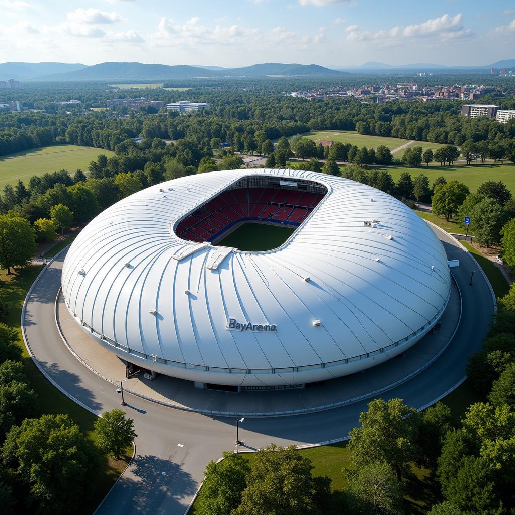 Die BayArena aus der Vogelperspektive