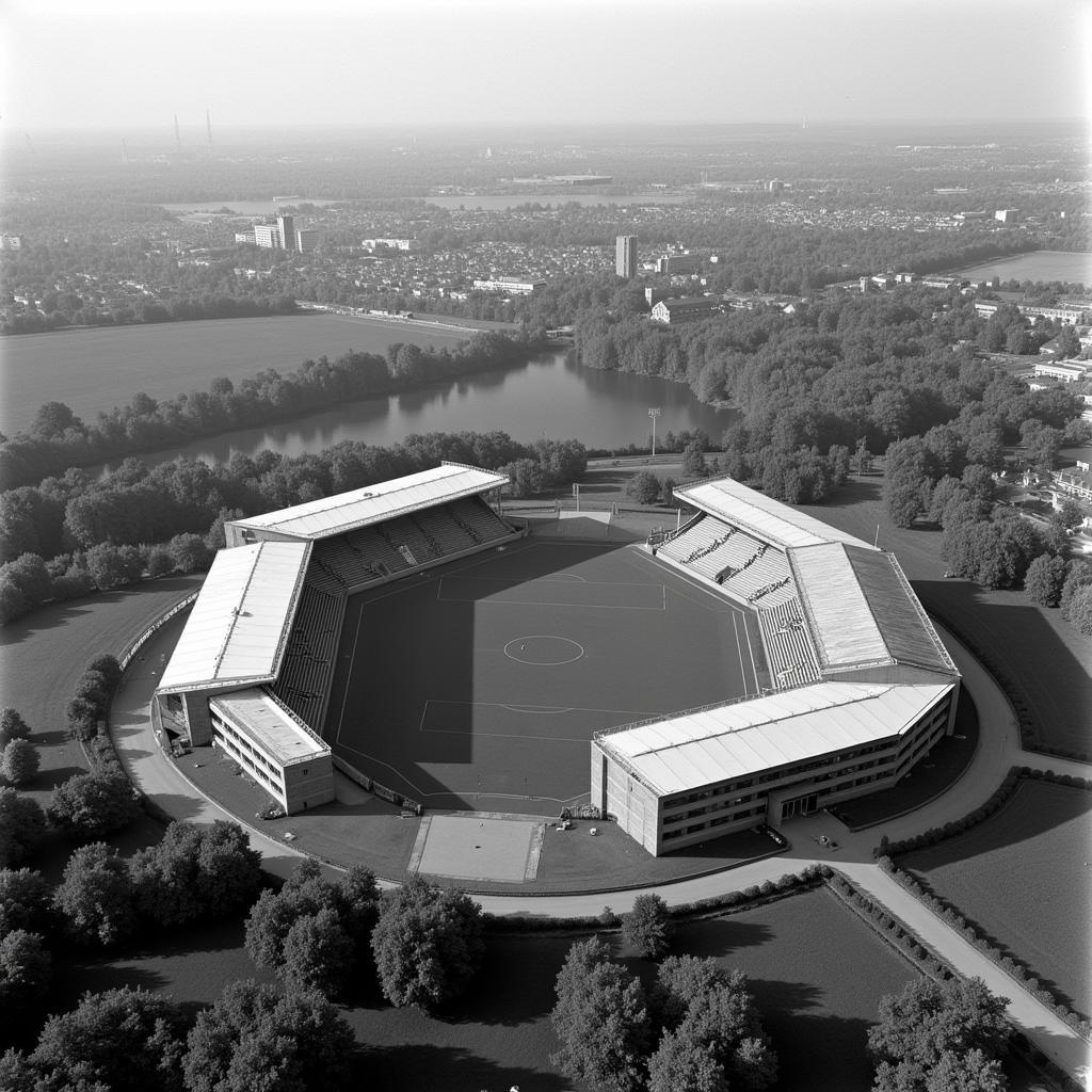 Luftbild des Ulrich-Haberland-Stadions im Jahr 1958