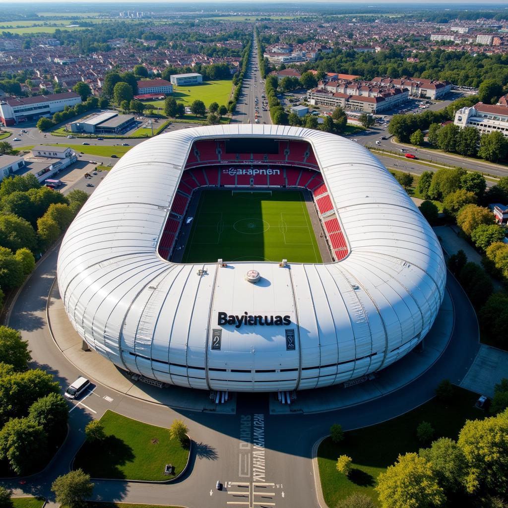 Die BayArena aus der Vogelperspektive