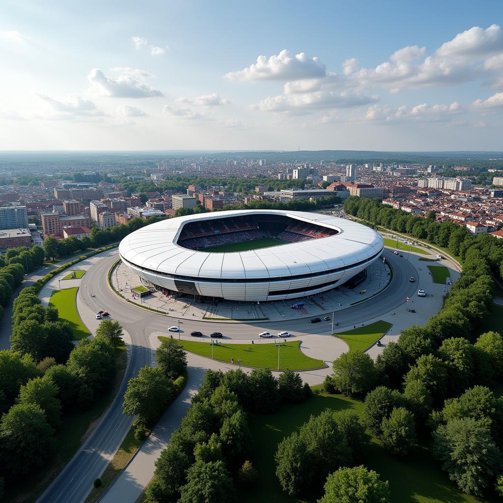 Panoramablick auf die BayArena am Borsberg in Leverkusen