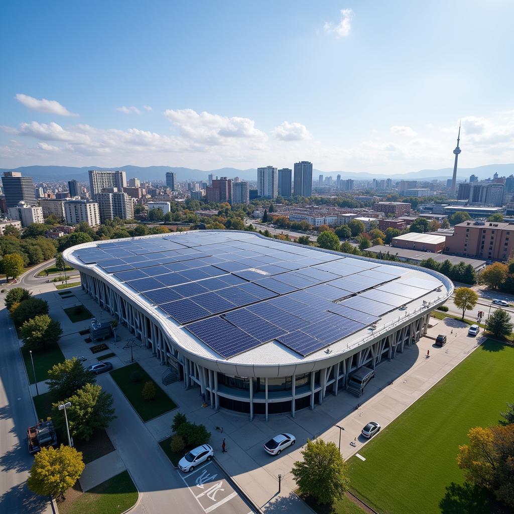 Solaranlage auf dem Dach der BayArena