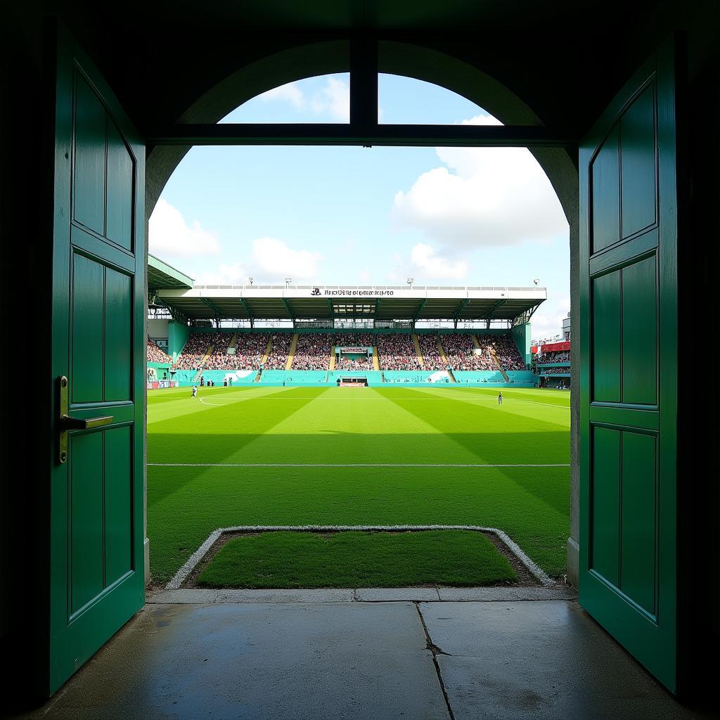 BayArena Spielfeld aus der Spielerperspektive