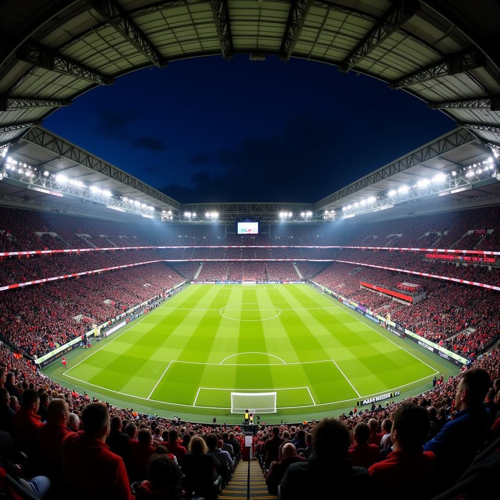 Die BayArena bei Nacht