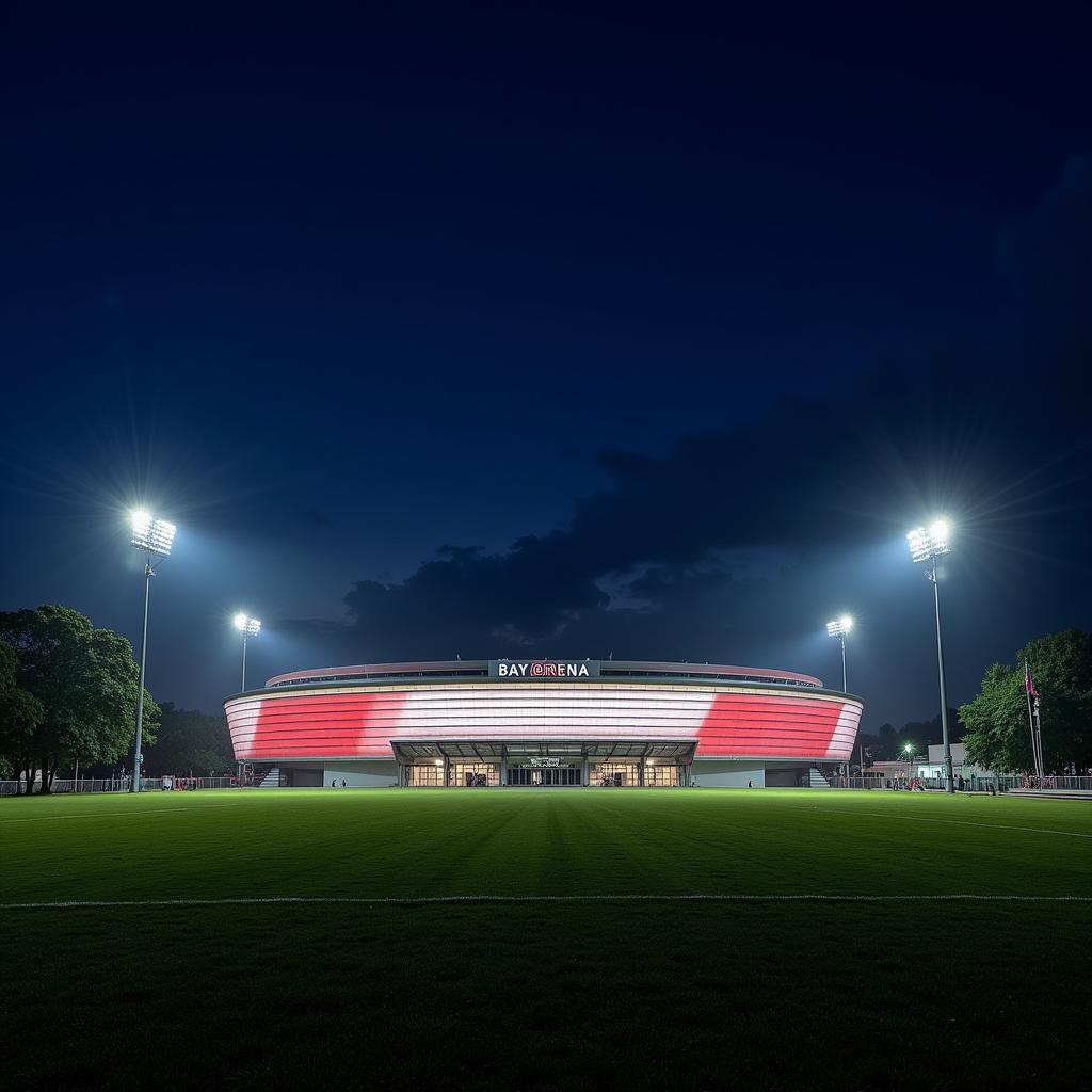 Die BayArena in Leverkusen bei Nacht