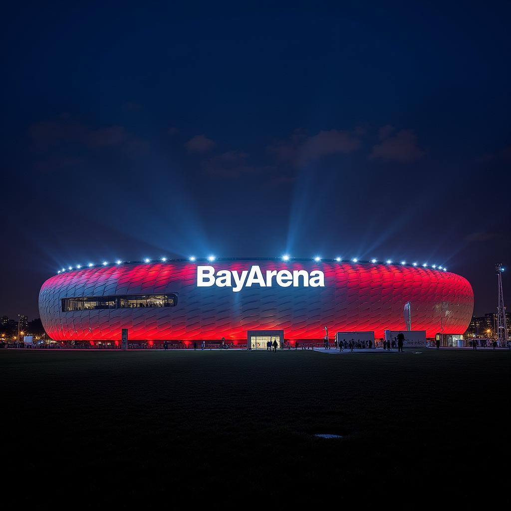 Die BayArena bei Nacht