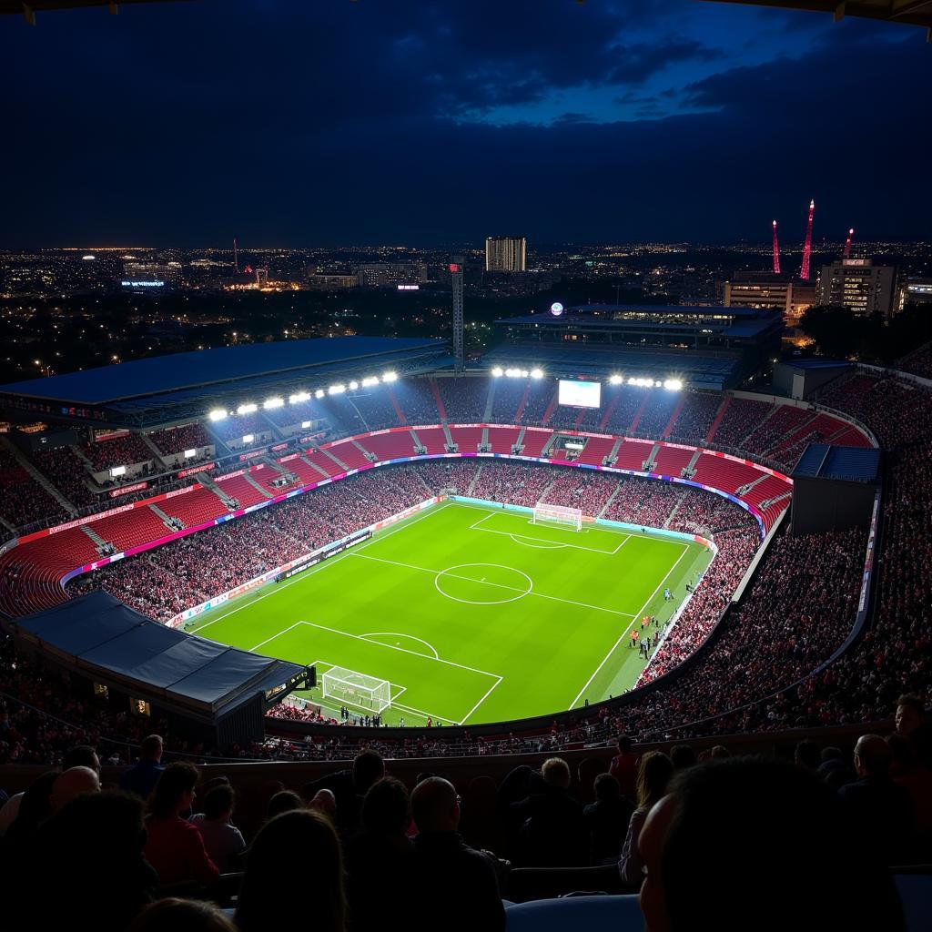 BayArena Stadion bei Nacht