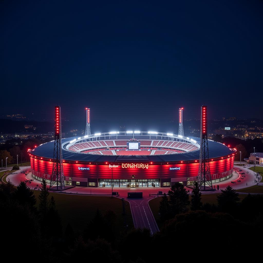 BayArena Stadion bei Nacht