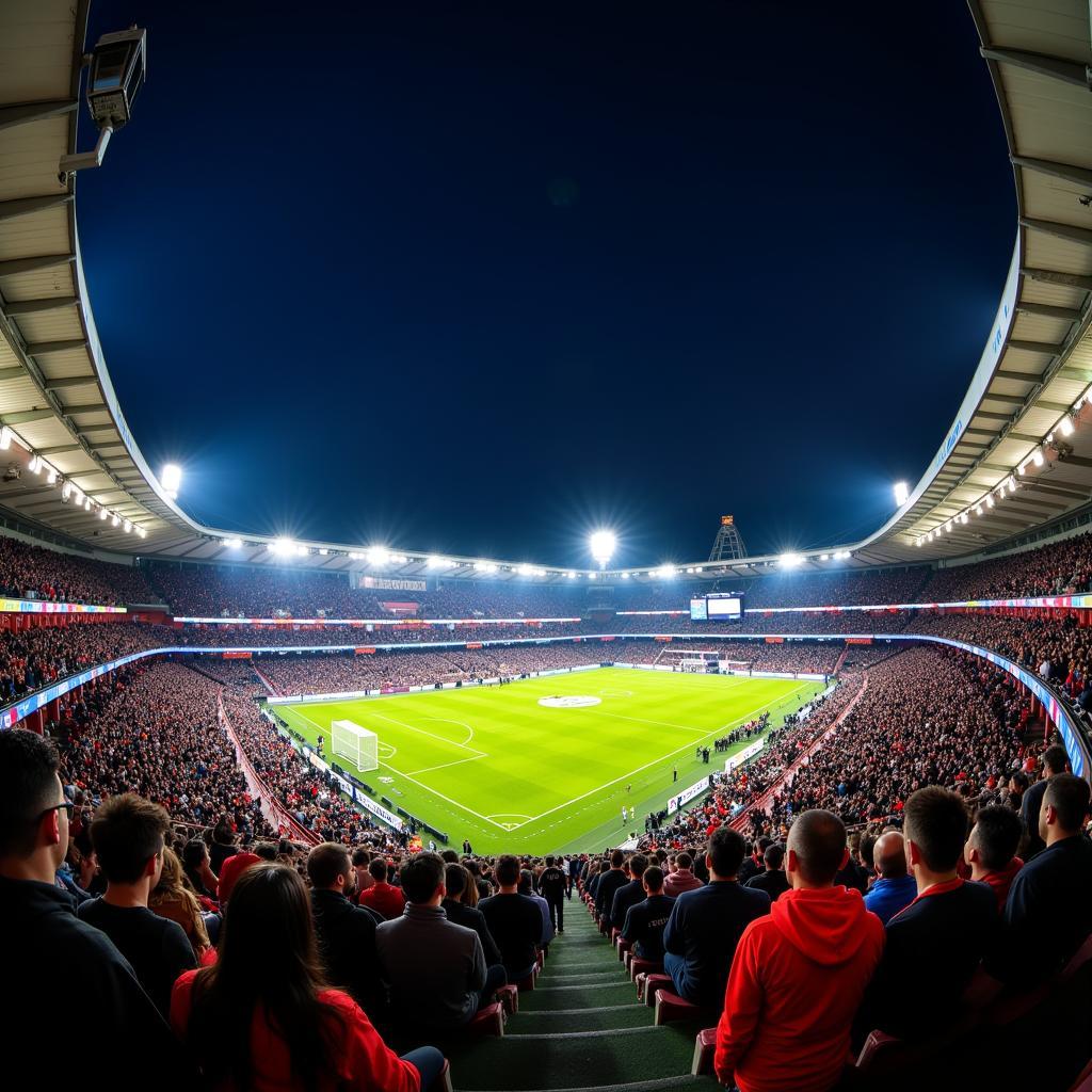 Die BayArena bei Nacht