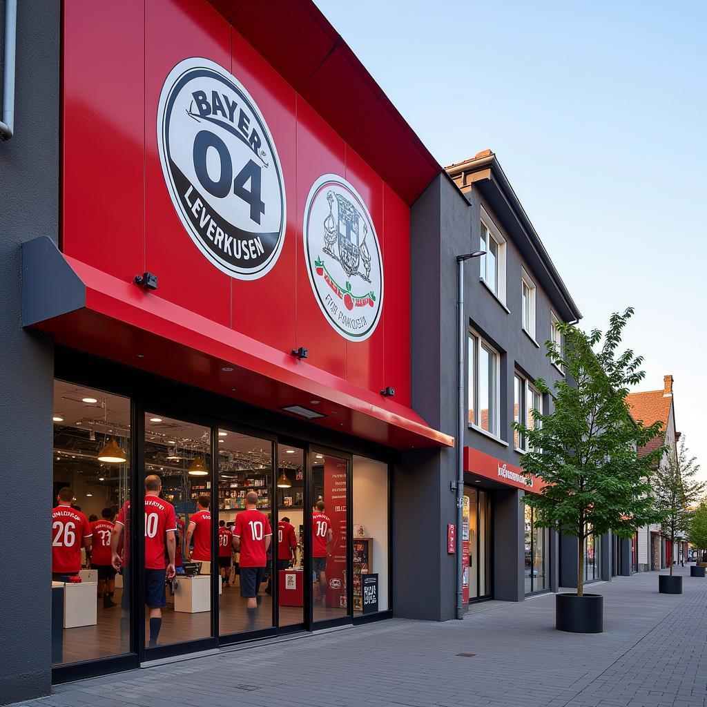 Außenansicht des Bayer 04 Fanshop Leverkusen