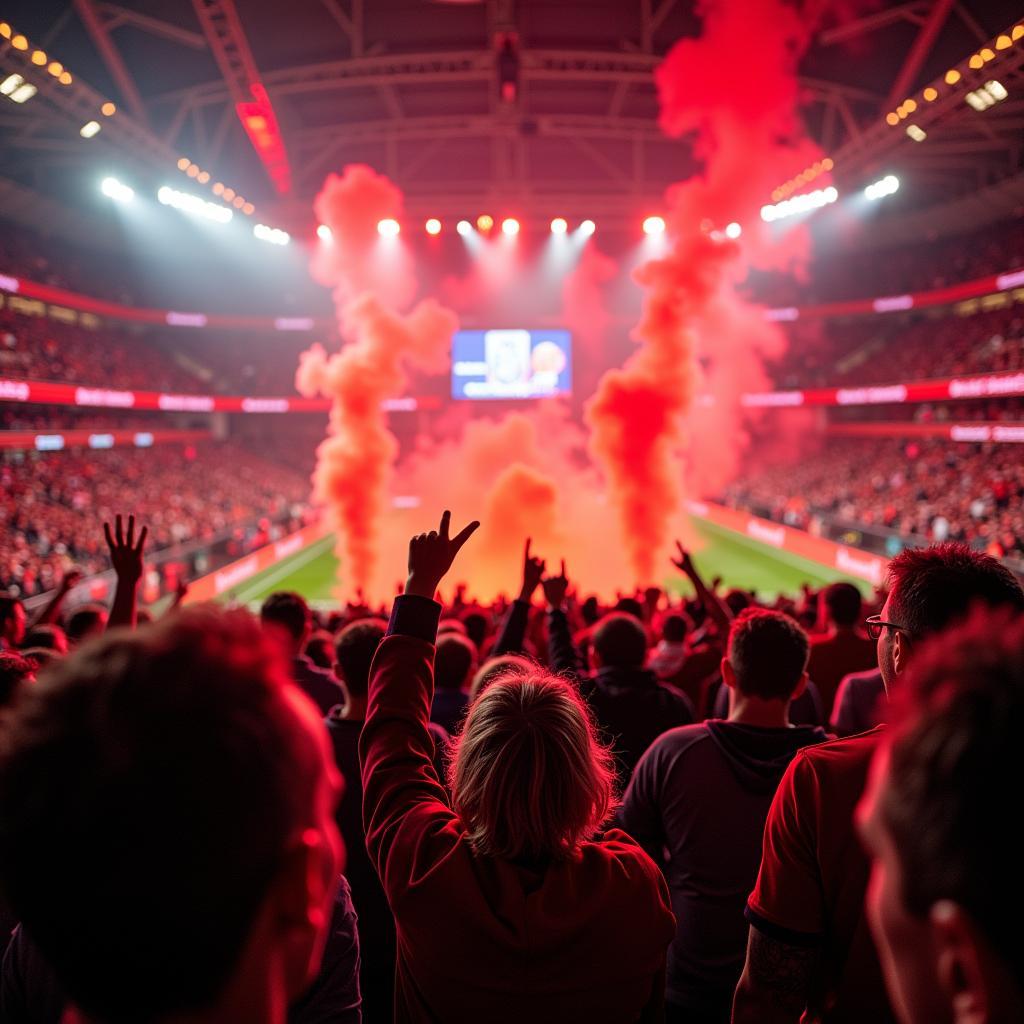 Fans von Bayer 04 Leverkusen und Eintracht Frankfurt im Stadion