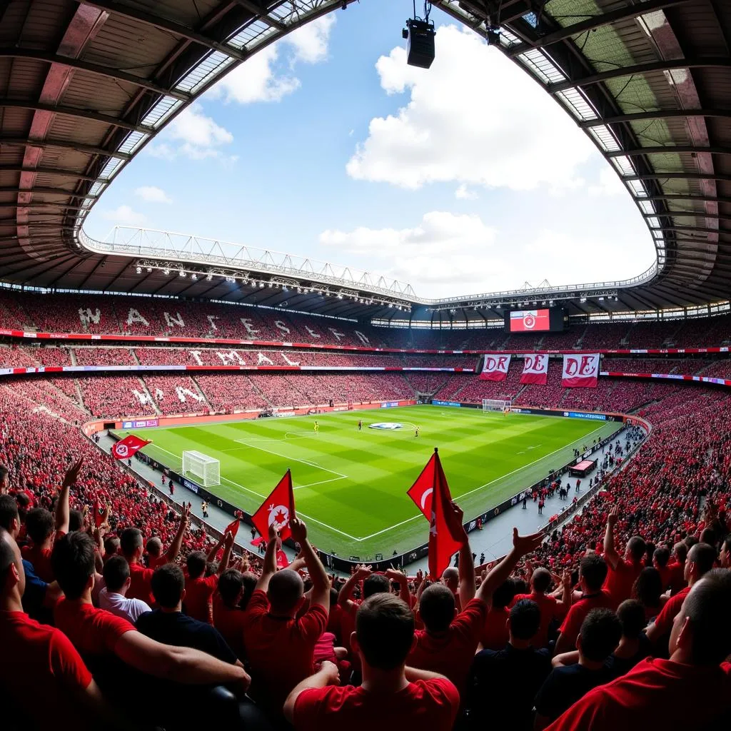 Die Fans von Bayer 04 Leverkusen feuern ihr Team in der BayArena an.